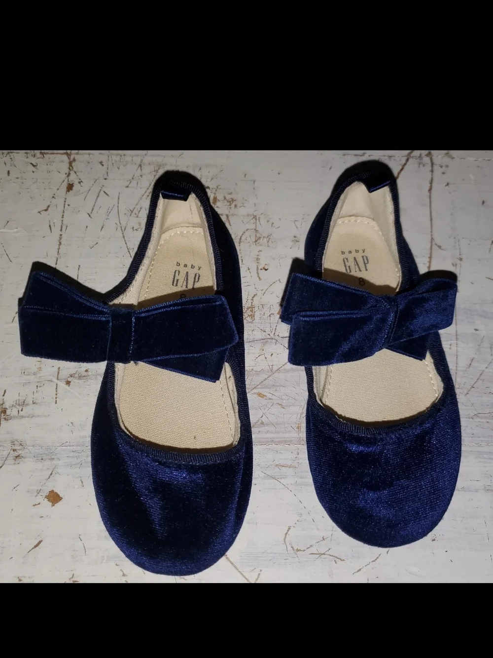 GAP Navy Velvet Bow Mary Janes Size 8 Toddler